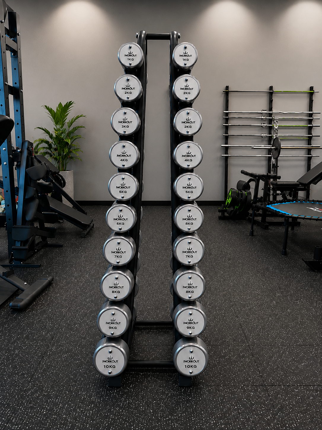 1-10KG Premium Round Chrome Dumbbell Set with Rack