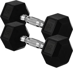 Pair of 20-45lb Rubber Coated Hex Dumbbell Set