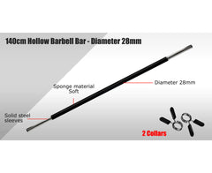 Body Pump Bar 140cm - 28mm Diameter Hollow Barbell Bar With 2 Spring Collars