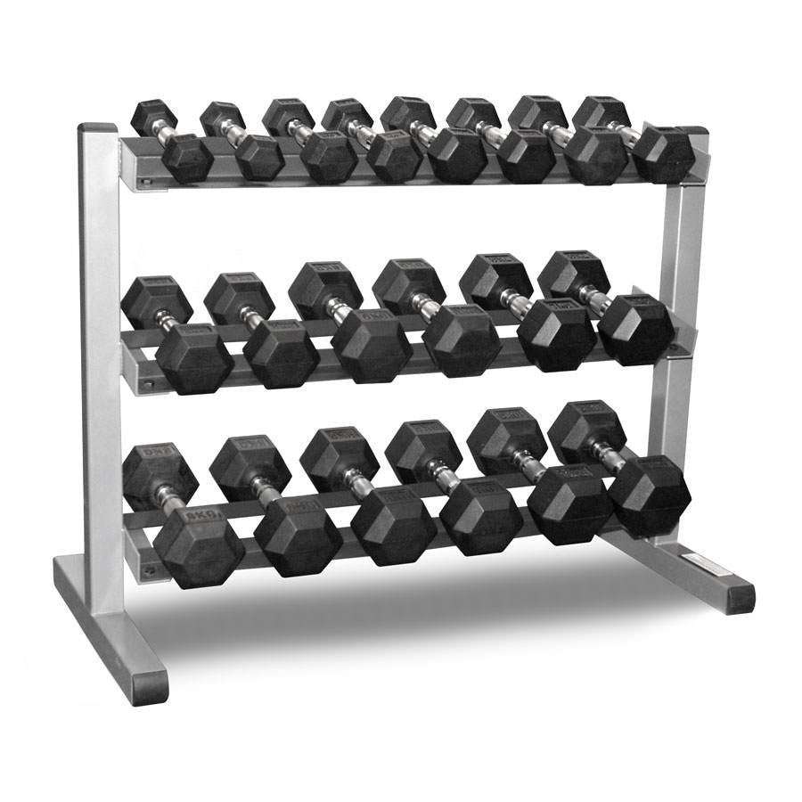 Rubber Hex Dumbbell with 3 Tier Dumbbell Rack