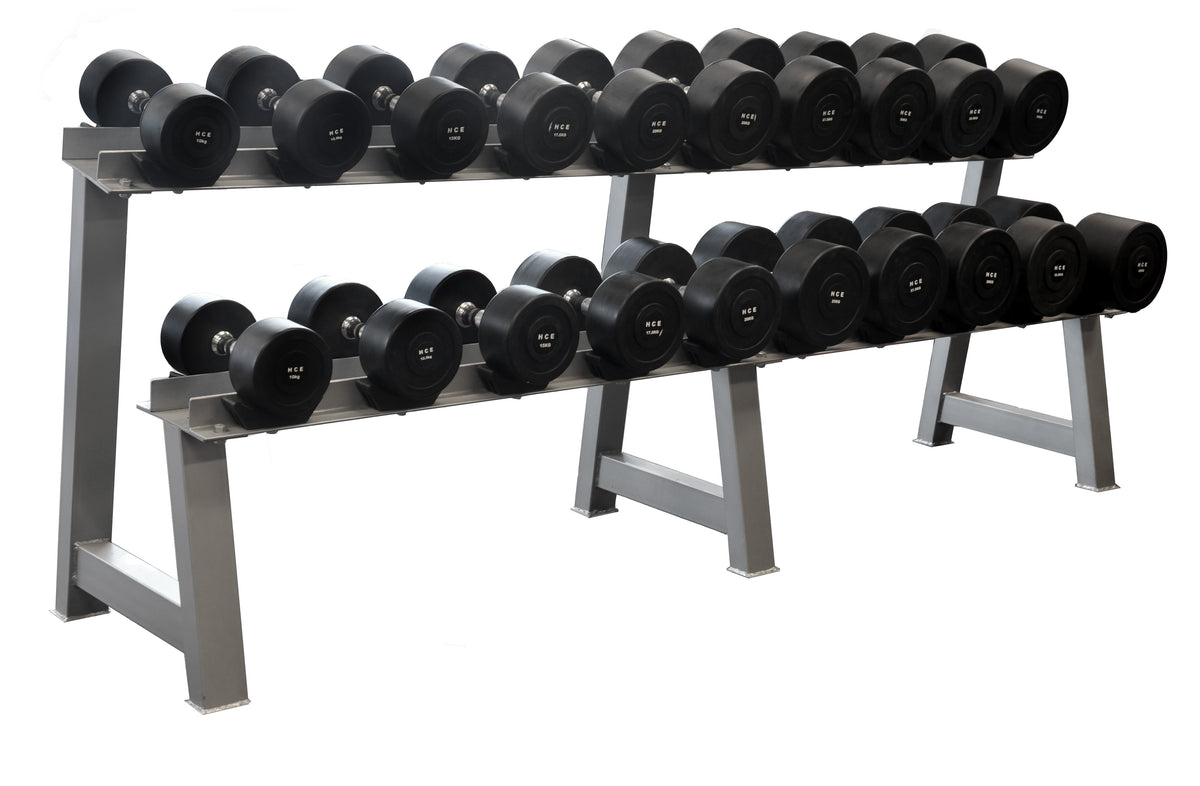 10-40kg Rubber Round Dumbbell Set With 2-Tiers Dumbbell Rack