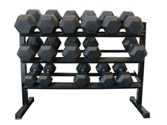 1-50kg Rubber Hexagonal Dumbbell Set With Two of 3-Tiers Dumbbell Rack
